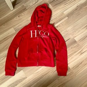Holister, small, red hoodie w/ design.